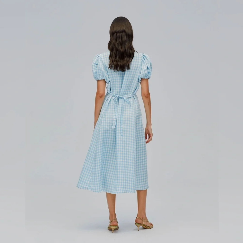 NWT SLEEPER The Genus Rosa Linen Blend Gingham Midi Dress in Blue Vichy Sz XL - Picture 13 of 15